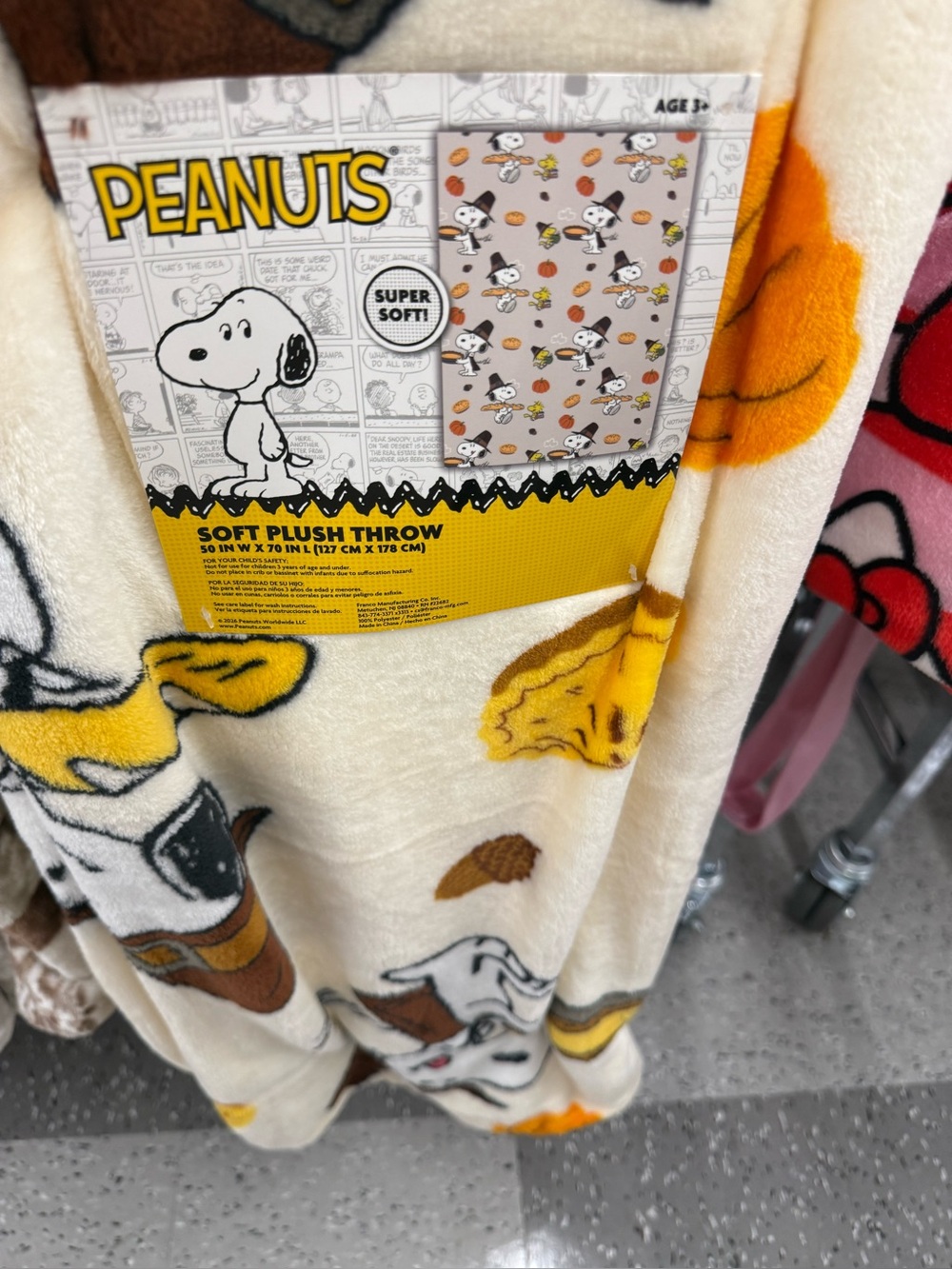 Peanuts Snoopy Plush Throw Blanket - Cream, Yellow & Brown Accents